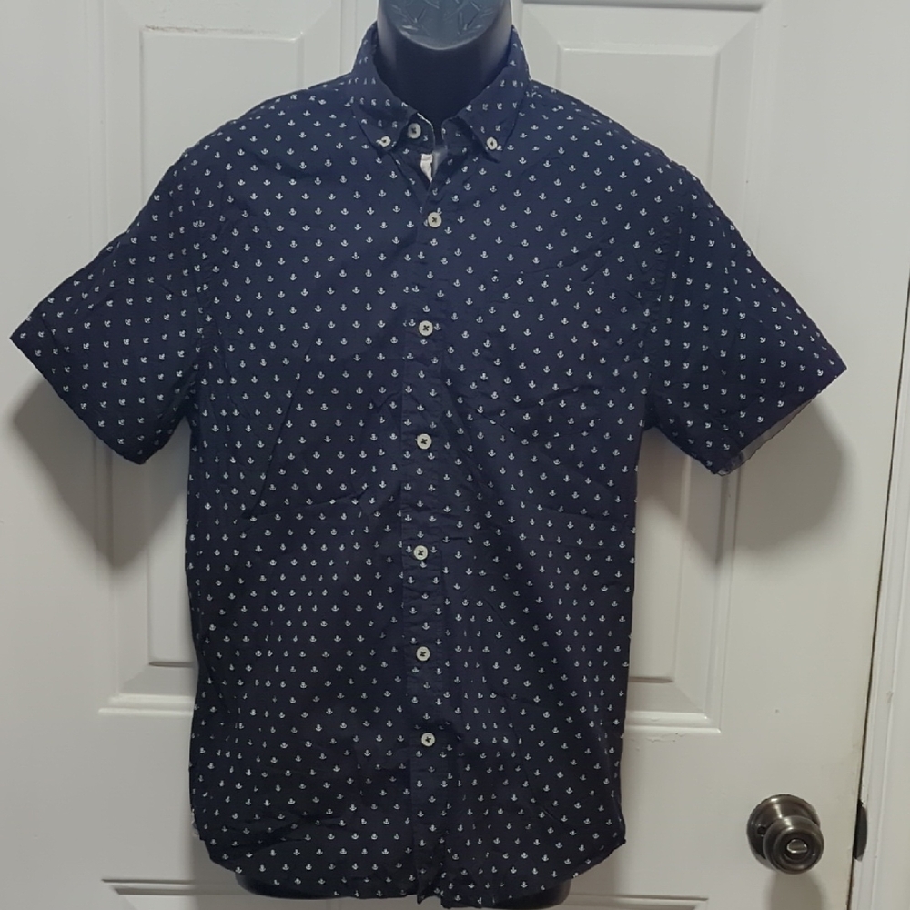Heritage Navy Blue Patterned Button Down Shirt